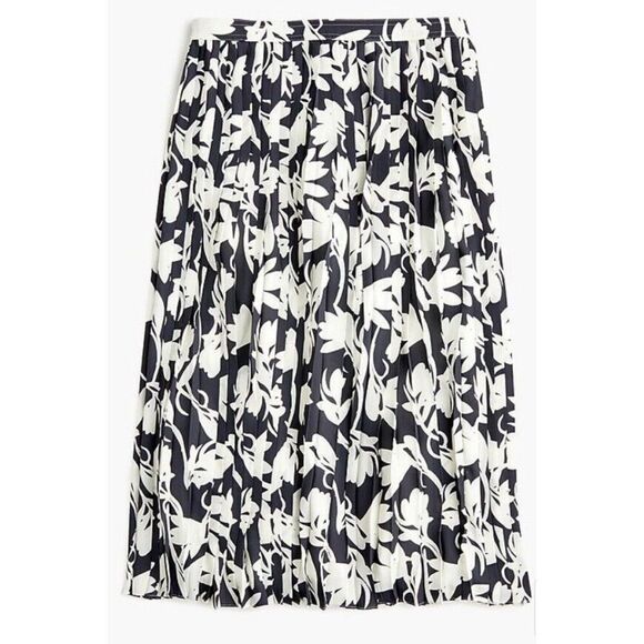 J.Crew Pleated Midi in Navy & White Shadow Print Chiffon A-line Skirt Tall 8 NWT - Picture 1 of 10